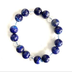 Genuine Blue Lapis Lazuli and Clear Swarovski Crystal Beads Stretch Bracelet